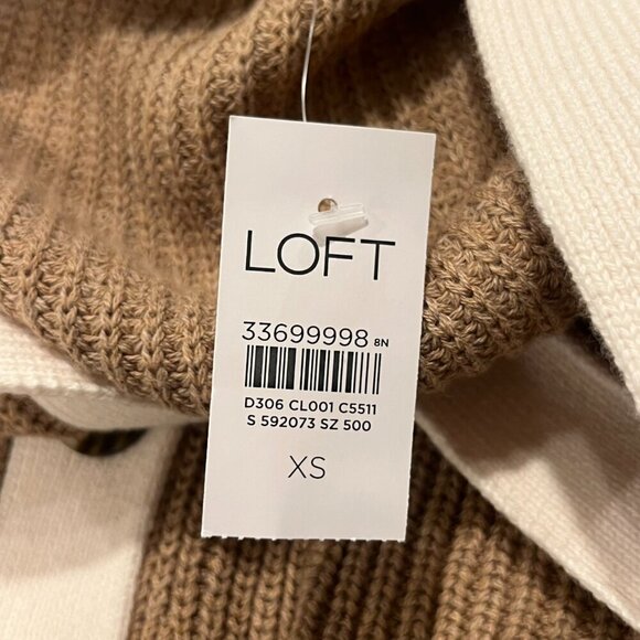 LOFT Women's Tan & Ivory Trim Button Down Tipped Boyfriend Cardigan Size XS NEW - Picture 4 of 6